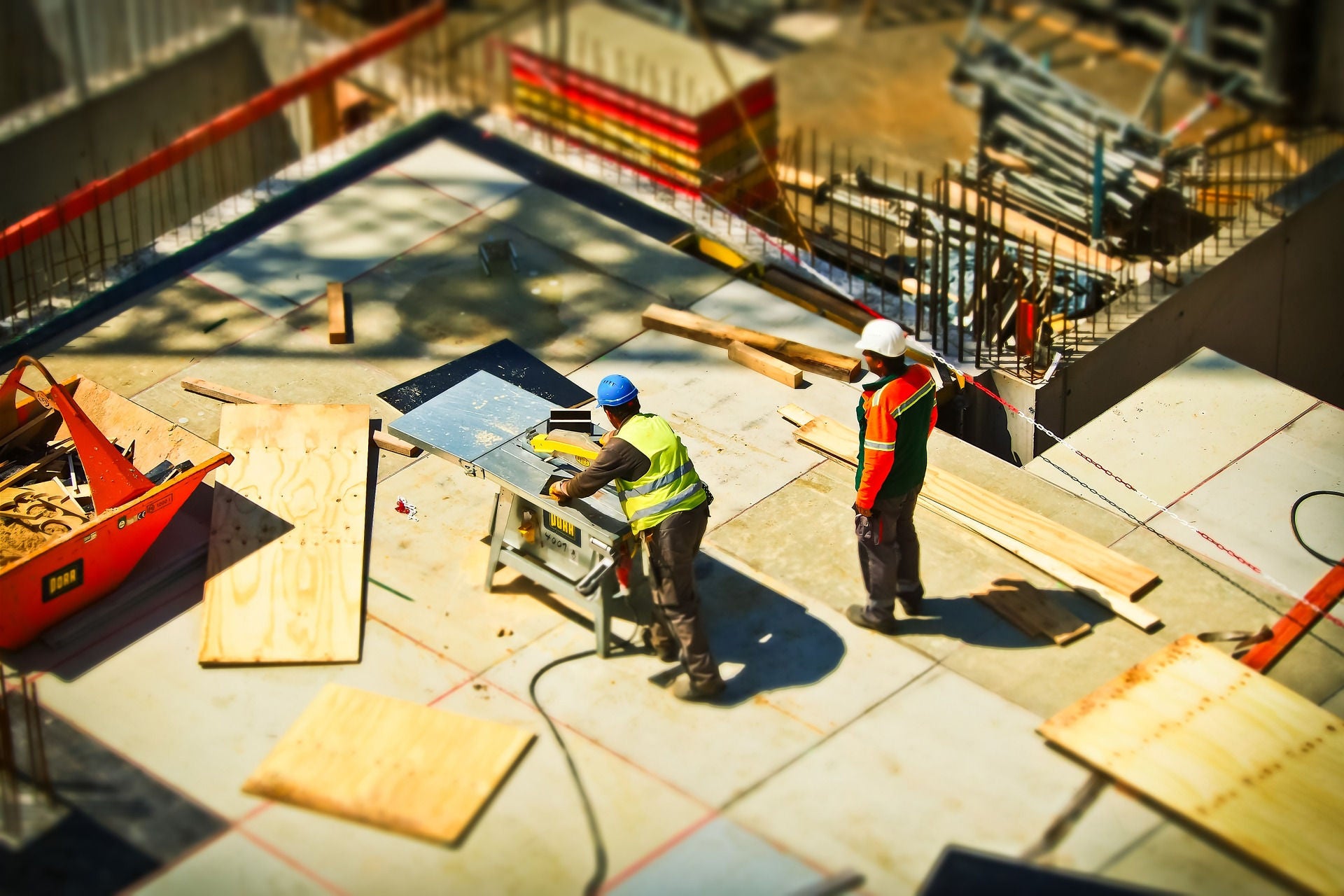 Aerial photo of construction workers.